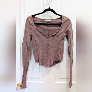 Free People We The Free Dusty Purple Long Sleeve Eyelet Henley Top | Xsmall